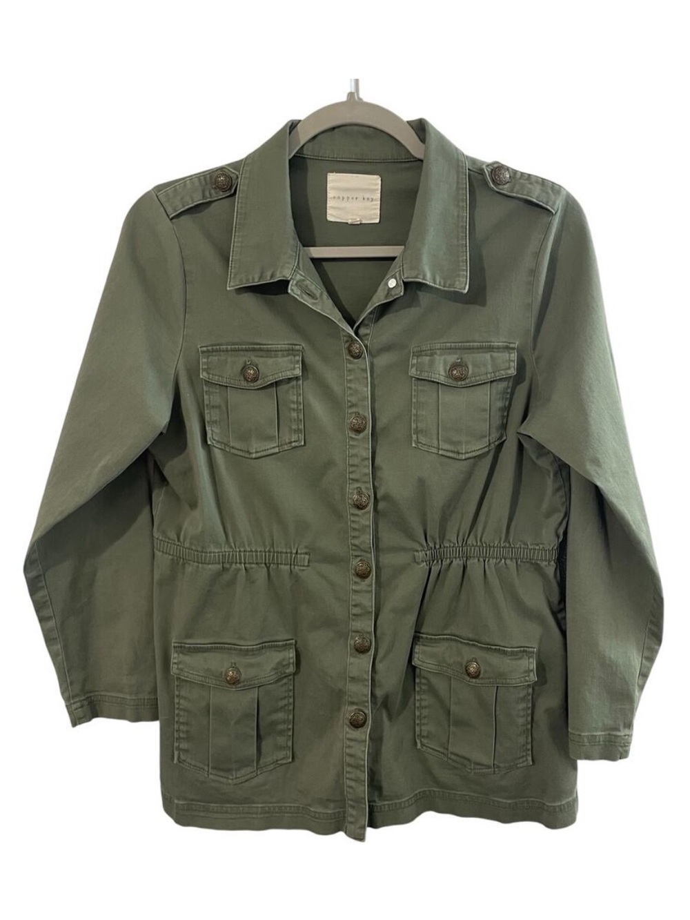 Copper Key Girls Button Front Utility Jacket Army Olive Green Pockets Size XL